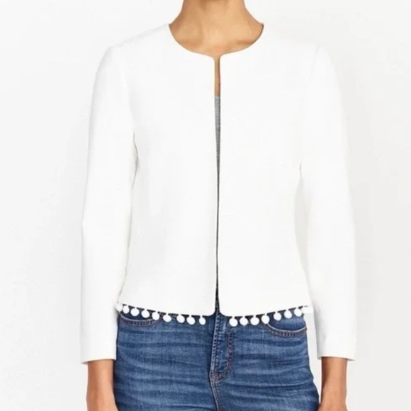 J. Crew Jackets & Blazers - J.Crew Factory Cropped Blazer with Pom Pom Linen Cotton Blend Jacket Size M